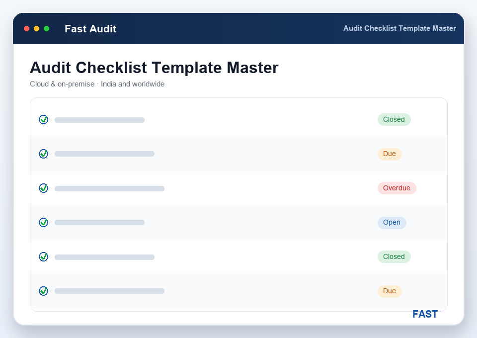 Audit template master screen showing one reusable ISO 9001 checklist with its sections and clause-referenced questions